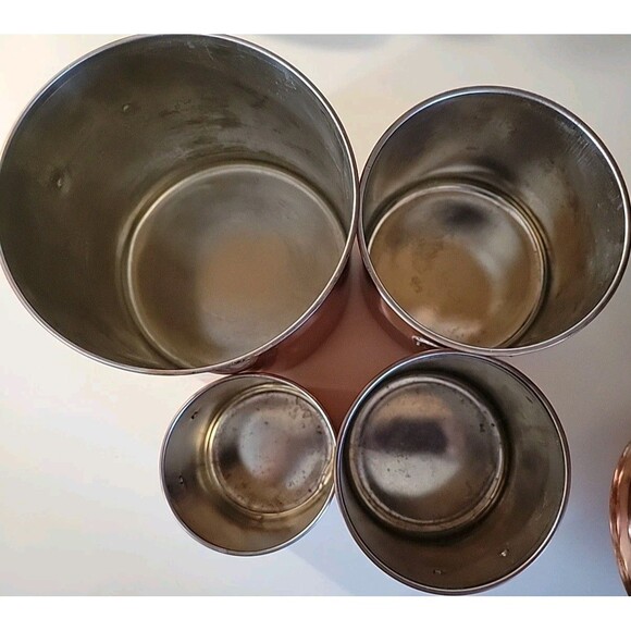 Vintage Copper Canister Set of 4 Nesting with lids Unmarked 1970's Tea Coffee - Picture 8 of 12